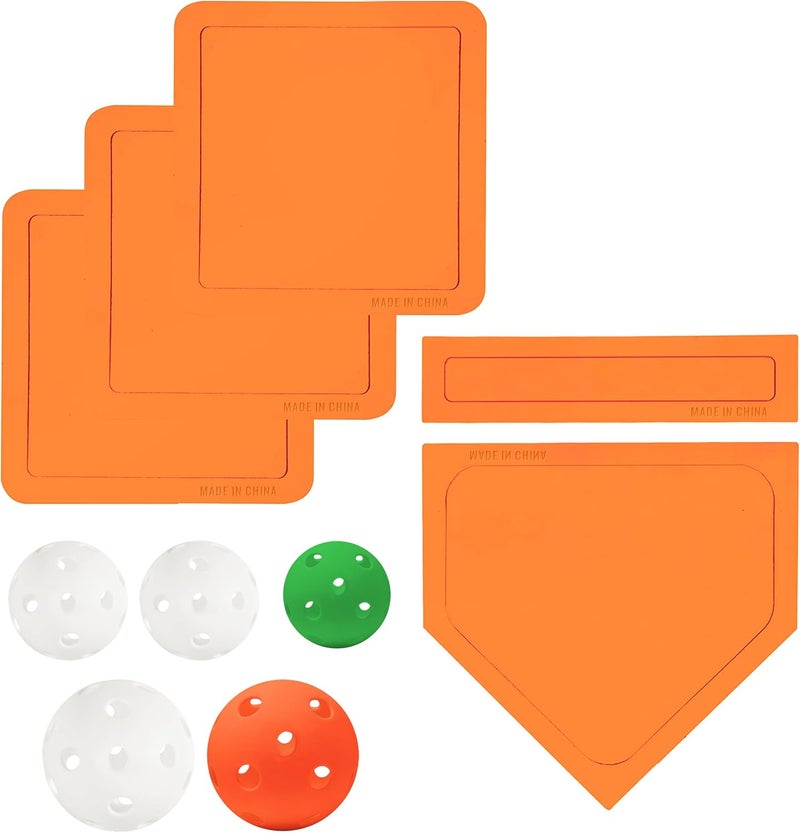 PRAOUTSAD Baseball & Softball 5 Piece Base Set + 5 Piece Plastic Training Balls - Improve Power and Agility - Baseballs Accessories Fun for All Ages - Image 1
